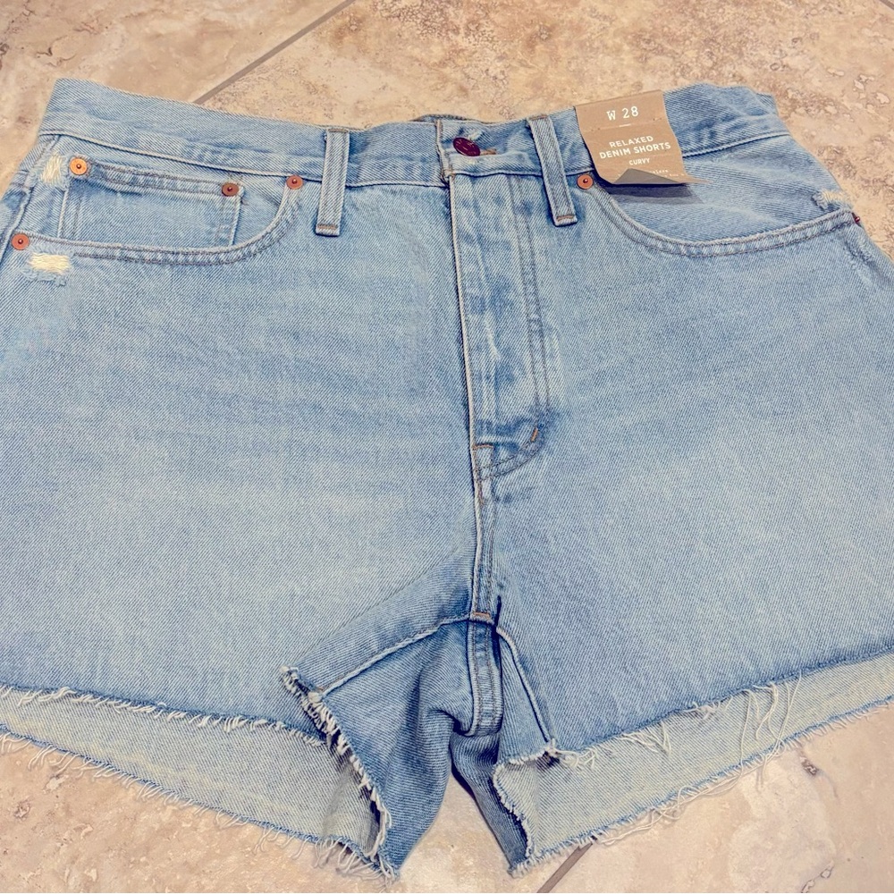 Madewell Relaxed Denim Shorts Cutoff Buttons Fly High Rise Women’s size 28 W.